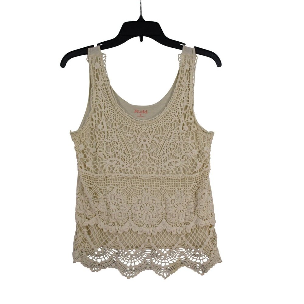 Mudd Womens Crochet Lace Tank Top Small Beige